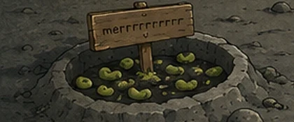 A bean crater with a wooden merr sign.
